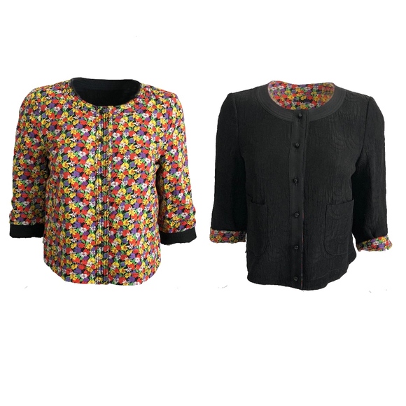 SEE by Chloe Jacket Reversible Abstract Floral Pattern & Black Cotton Blend Sz 4 - Picture 1 of 7